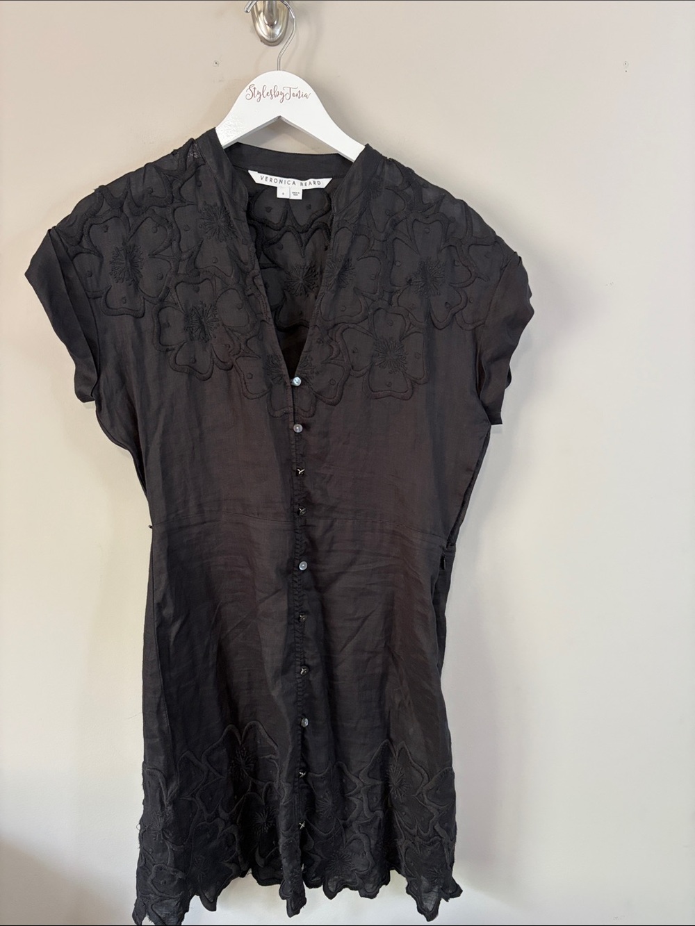 Veronica Beard Black Archie Floral Embroidered Dress Applique LBD Sz 8 - Picture 7 of 15